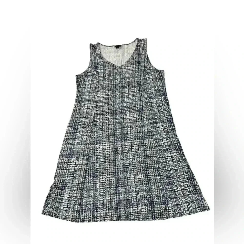J. Jill Wearever Collection A-Line Dress Tall XL White Black Blue V-Neck